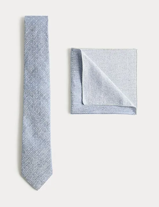 Silk Linen Polka Dot Tie & Handkerchief Set