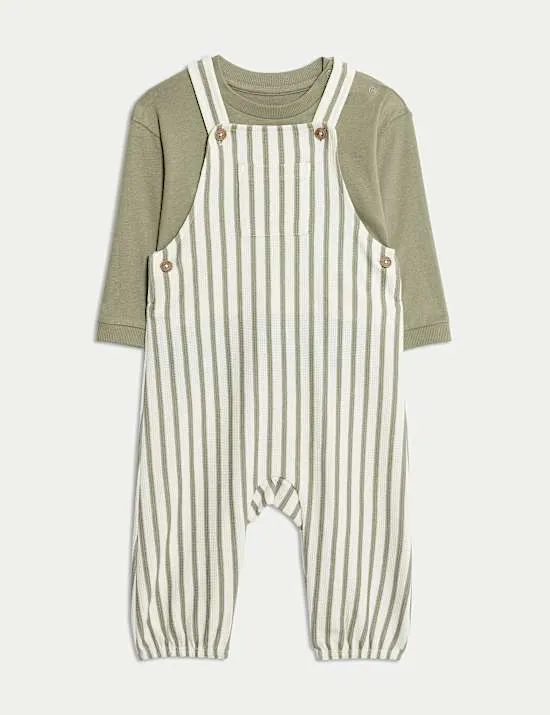 2pc Pure Cotton Jersey Striped Dungaree Outfit (0-3 Yrs)