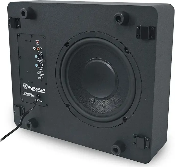 Rockville Slim Shaker 10" 150W Powered Subwoofer, Under or Behind Couch, Low Profile, Wall-Mountable, Deep Bass, for Home Theater and Gaming