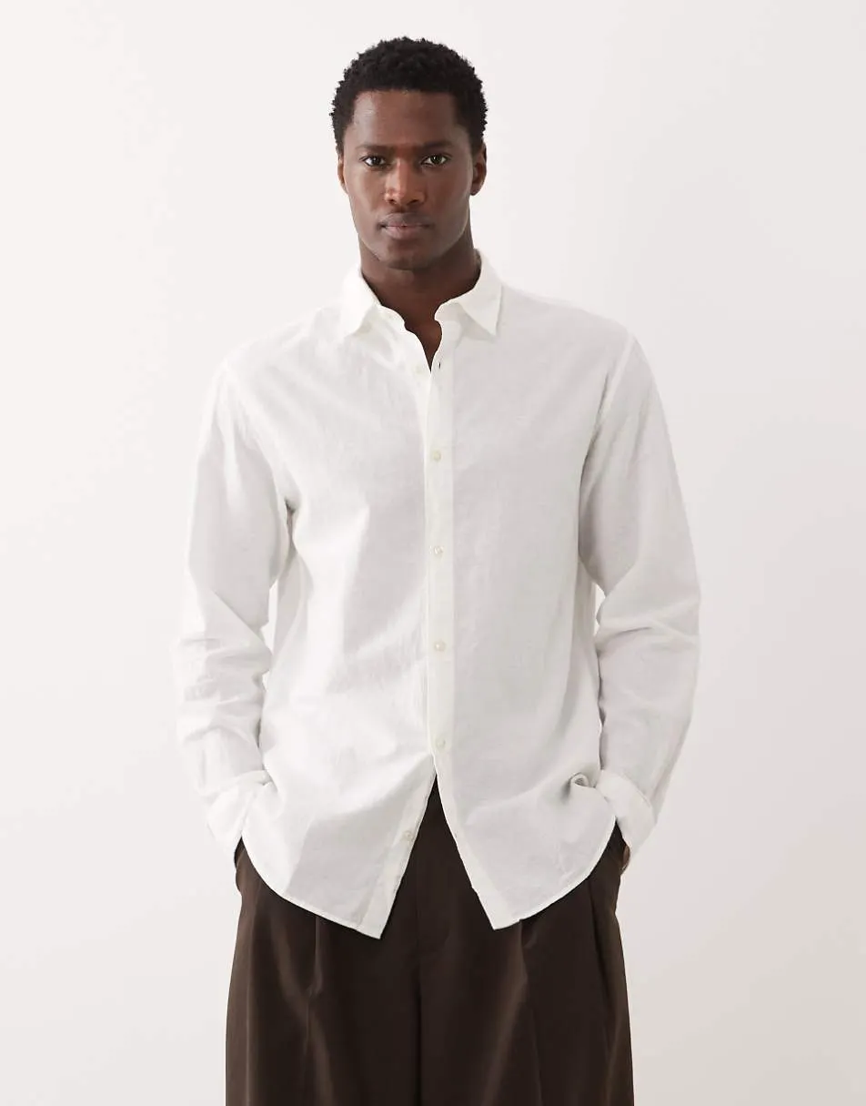 Jack & Jones linen blend regular shirt in white