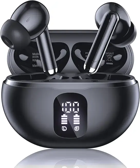 Wireless Earbuds, Bluetooth 5.4 Headphones with 50H Playback, Deep Bass Stereo Ear Buds Clear Calls with LED Power Display, IPX7 Waterproof, in-Ear Earphones with Mic for Phone/Android/iPad, Jet Black