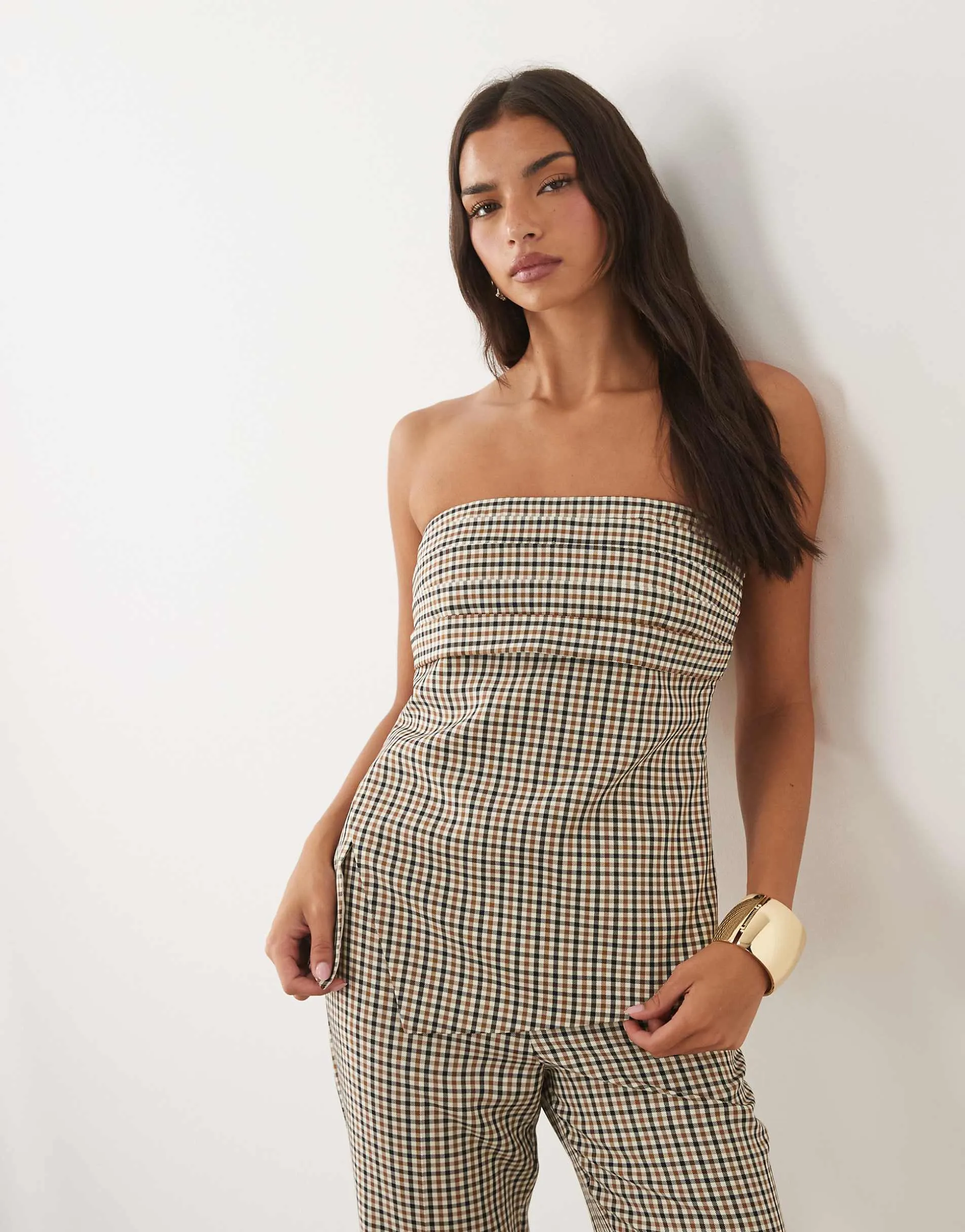 ASOS LUXE co-ord tailored tuck detail top in check