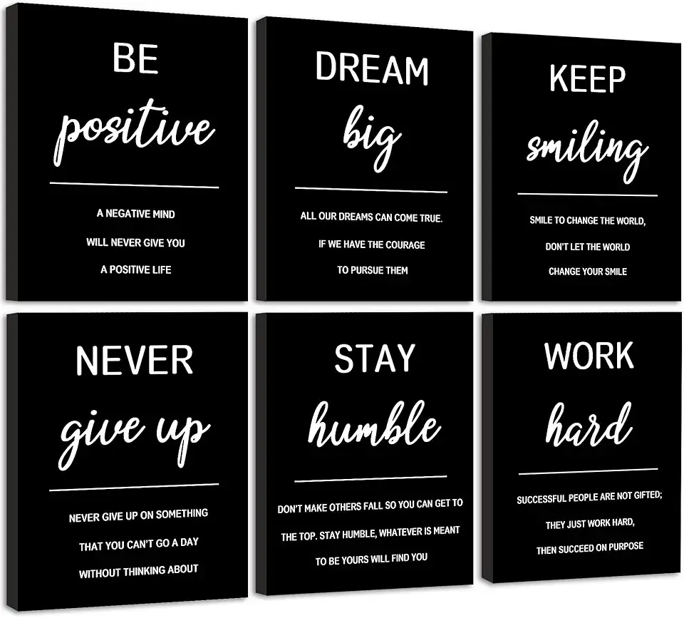 KUVIOKE Inspirational Framed Wall Art Motivational Quotes Wall Decor Encouraging Office Posters Positive Affirmations Sayings for Classroom Bedroom Living Room Ready to Hang Set of 6, 8x10in (Framed)