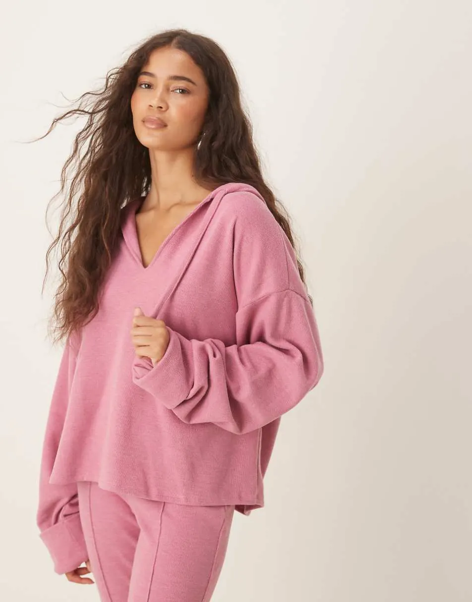 ASOS DESIGN Supersoft hoodie with turn back cuff detail in pink - PINK