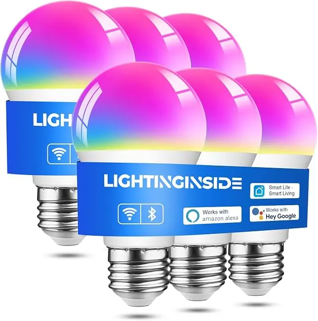 Lightinginside Smart Light Bulbs Work with Alexa/Google Home/SmartLife 6PCS | CRI>90, No Hub Required, 60W RGBCW Color Changing Light Bulbs, 800LM 9W Smart Bulb, 2.4G WiFi & BLE A19 E26 Bulb, ETL Listed