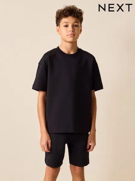 Black Relaxed Fit Heavyweight T-Shirt and Shorts Set (3-16yrs)