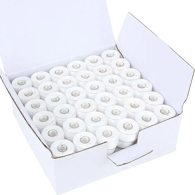New Brothread 144pcs White 60S/2(90WT) Prewound Bobbin Thread Plastic Size A SA156 for Embroidery and Sewing Machine Cottonized Soft Feel P…