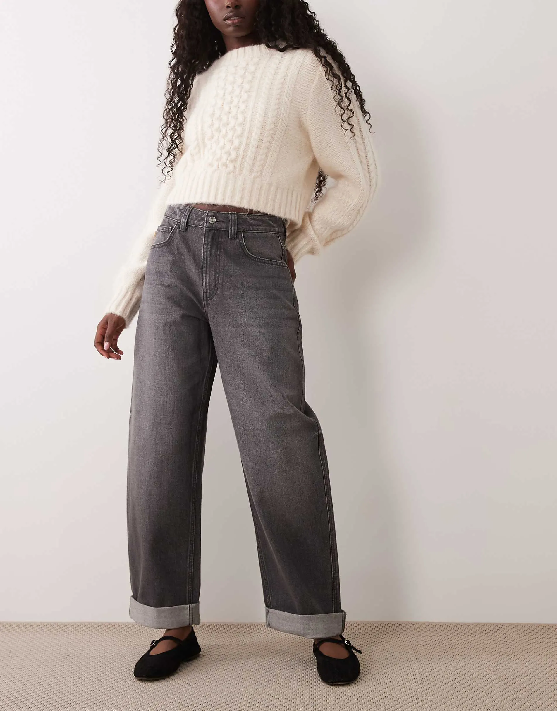 ASOS DESIGN high rise relaxed roll up jeans in grey