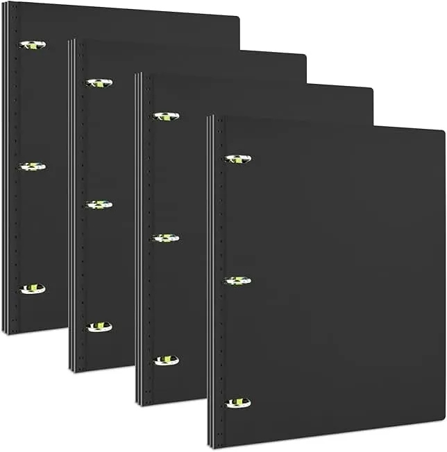 INFUN 1 Inch Telescoping 3 Ring Binder- 4 PCS-Black, Portable Plastic Binder with Telescoping Spine, 3 Ring Binders with Foldable Front Cover Holds 8.5" x 11" Paper for School,Office and Homes