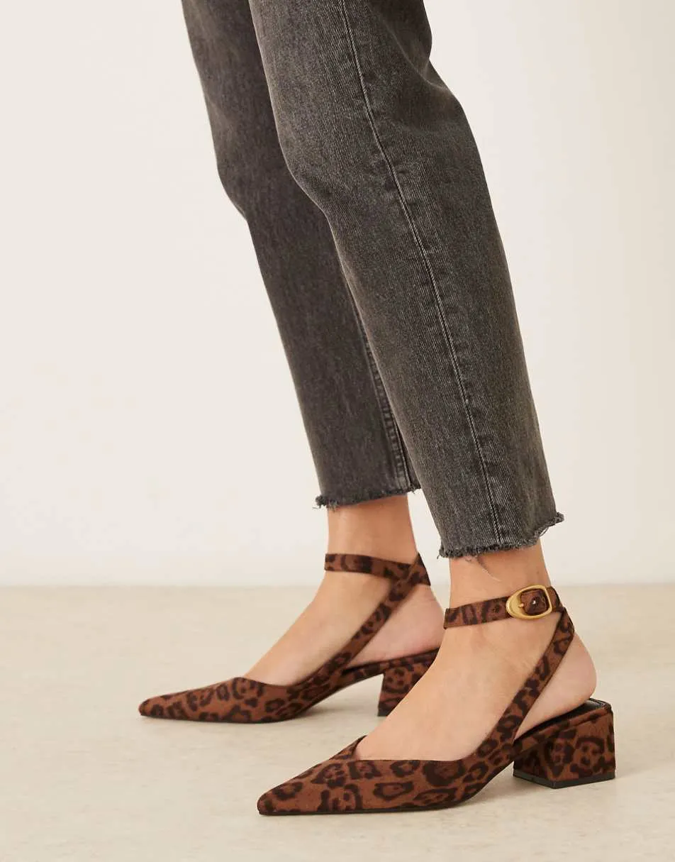 ASOS DESIGN Sienna mid block heel shoes in leopard suedette