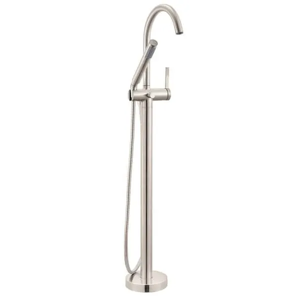 Ruvati Lucia Single Handle Tall Floor Mounted Freestanding Tub Filler Faucet with Arched Handheld Shower in Brushed Nickel