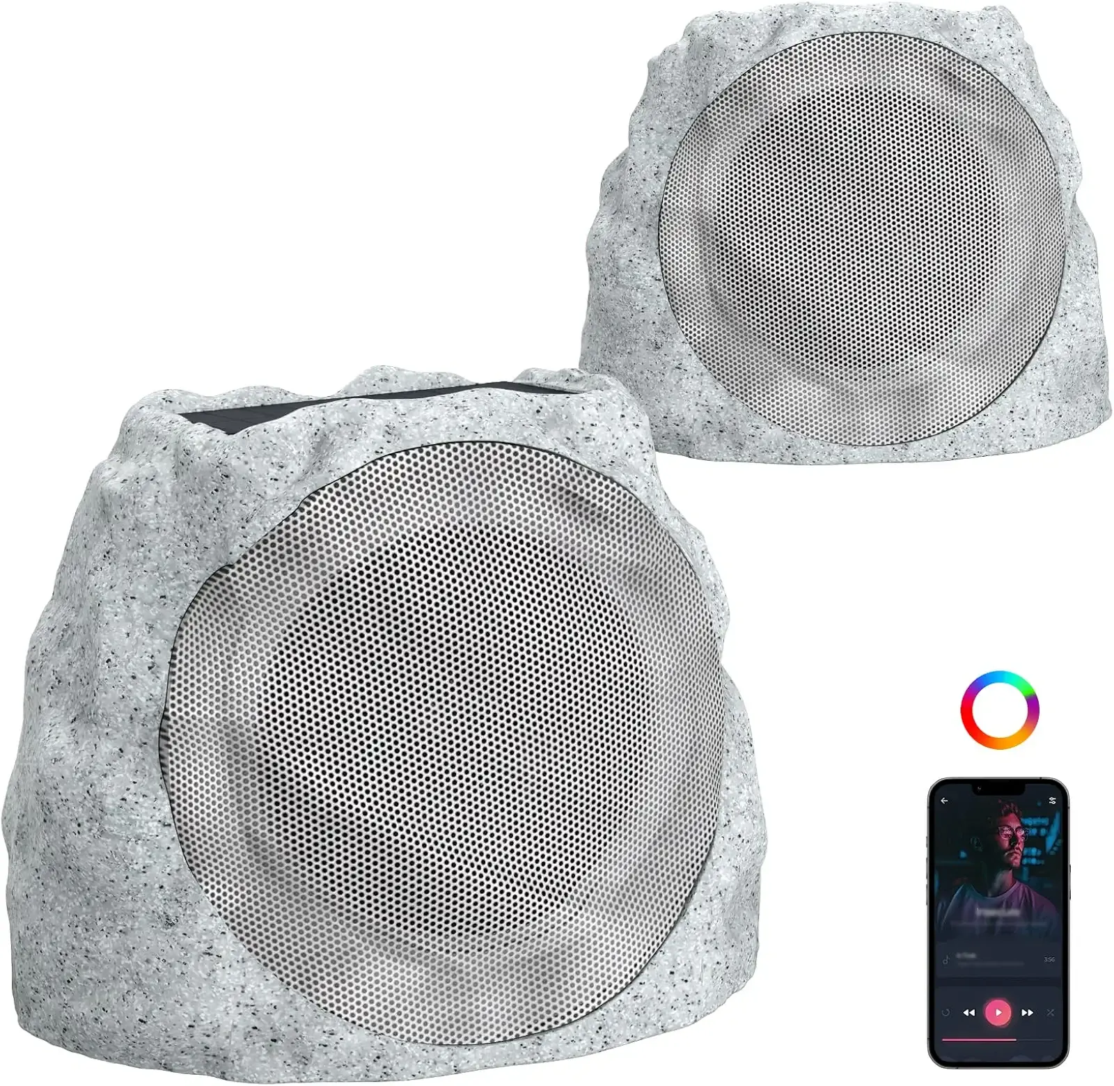 Outdoor Speakers Bluetooth Waterproof Patio TWS Connection Outdoor Bluetooth Speakers Wireless Solar Powered and Rechargeable Rock Speaker for Patio Pool,Backyard (Gray, 2 Pack)