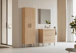 Mueble de baño con lavabo Madrid Roble 80x45 cm con 3 cajones