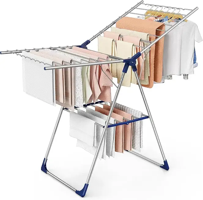 Sakugi Clothes Drying Rack, 55.5" Adjustable Wings, Foldable Design | Laundry Room, Bedroom, Outdoor & Indoor Use, Height Adjustable, Collapsible, Silver Blue, 55.5" L × 22.8" W