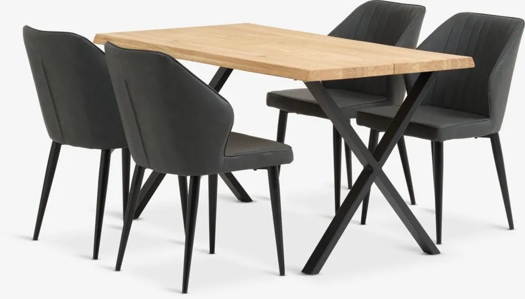 ROSKILDE Tavolo L140 rovere nat. + 4 LUNDERSKOV Sedie antr.