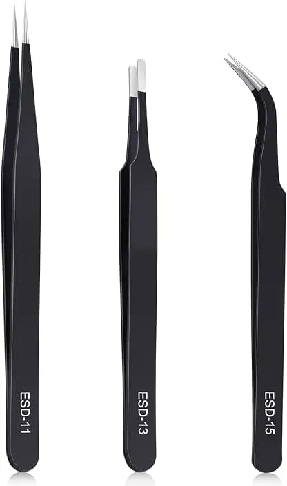 kaverme 3PCS Precision Tweezers Set, Upgraded Anti-Static Stainless Steel | Tweezers for Electronics, Soldering, Laboratory Work, Jewelry-Making, Model, Craft kaverme 3PCS Precision Tweezers Set, Upgraded Anti…