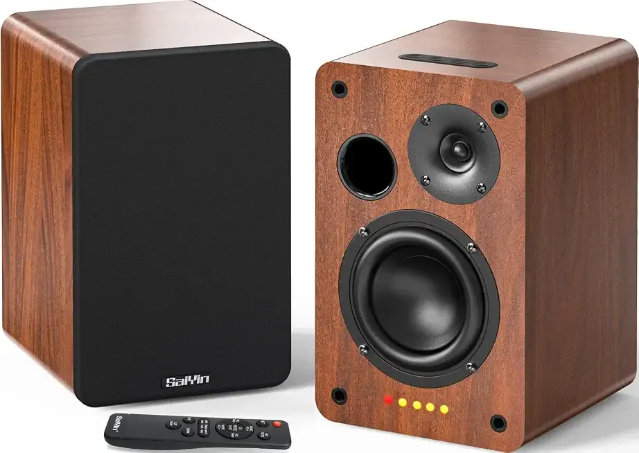 Saiyin Powered Bluetooth Bookshelf Speakers | 40W*2, 4 Inch Woofer, Bluetooth/Optical/Auxiliary/RCAInputs,Sub Out, TV/Turntable/Record Player/PC/Computer