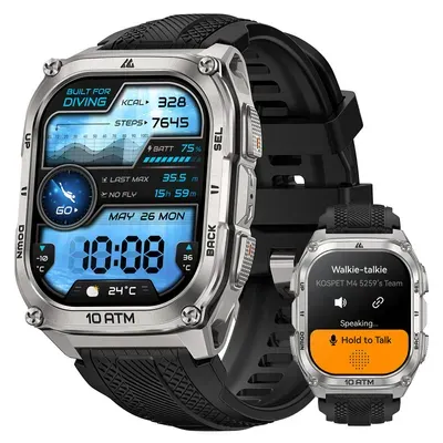 KOSPET TANK M4 GPS Smartwatch Herren Voll-Edelstahlgehäuse Globale Offline-Karten & 6 Satelliten-System 100 m Wasserdicht 180+ Sportmodi 1,96" AMOLED