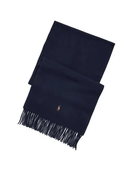 Fringe Virgin Wool Scarf Hunter Navy