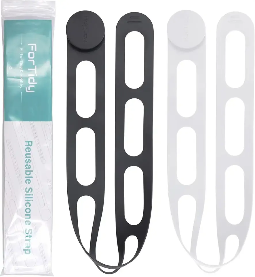 FORTIDY Silicone Latch Strap for Slow Cooker Lid, Pot, Bento Box, 21.65 in Reusable Elastic Self-Lock Silicone Tie for Bundling or Organizing Curtain, Cords, Yoga Mat, Camping Mat, 2pcs (Gray&White)