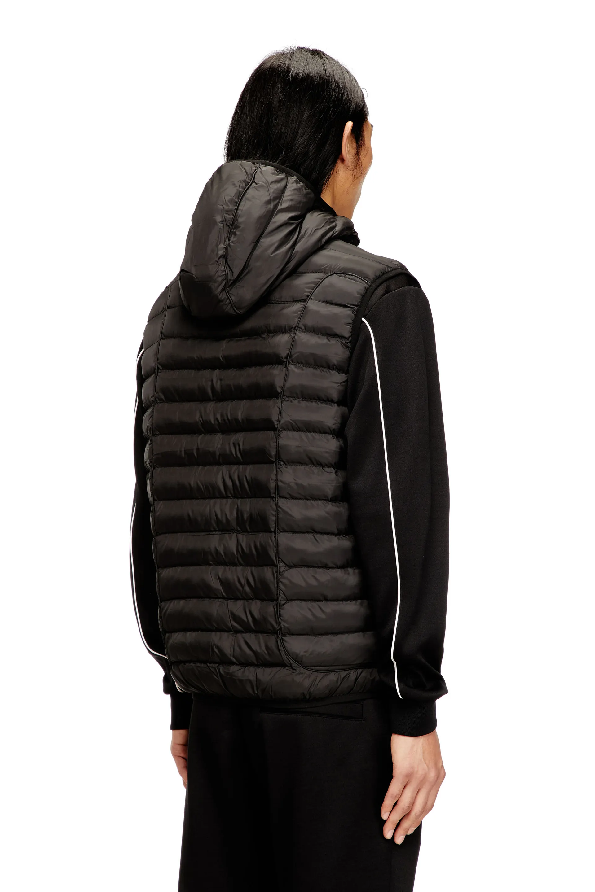 Hooded puffer vest in light nylon