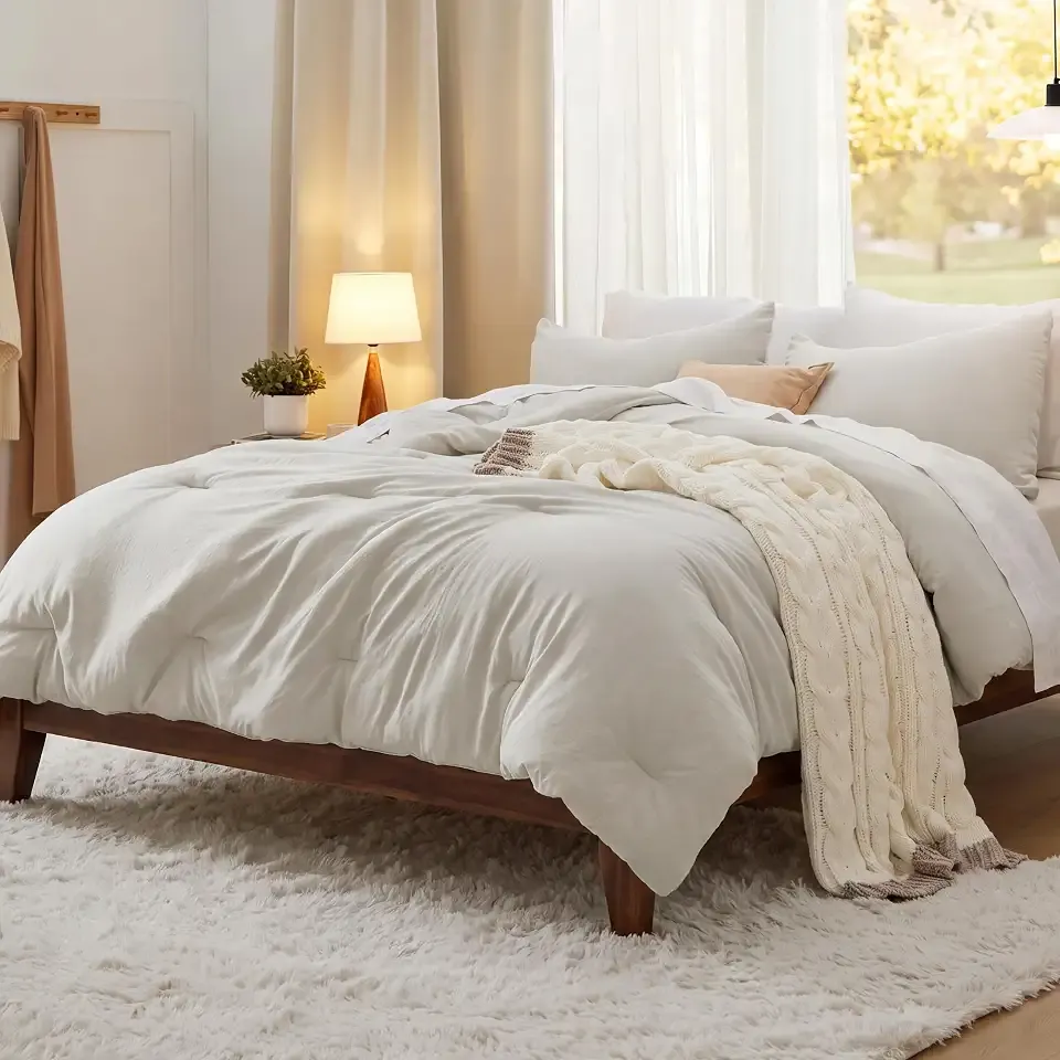 Bedsure Queen Comforter Set Prewashed Soft Bedding Set 3Pcs Beige 90"x90" | GentleSoft, Built to last, all season, bedding, comforter set, warm yet lightweight, gift choice, OEKO-TEX