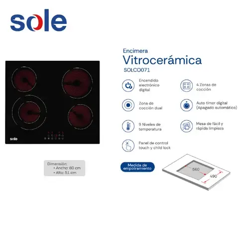 Encimera Vitrocerámica Eléctrico 60 cm - SOLCO071