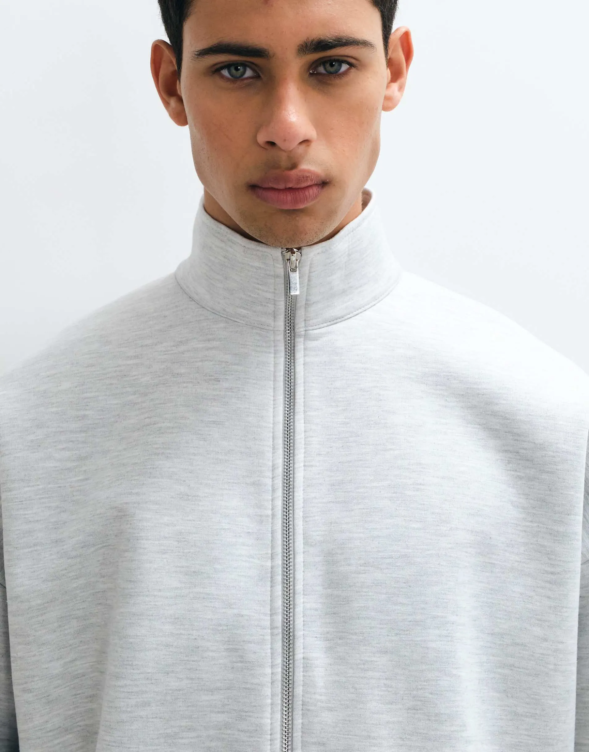 ASOS DESIGN extreme oversized funnel neck zip through in scuba-style fabric in grey marl