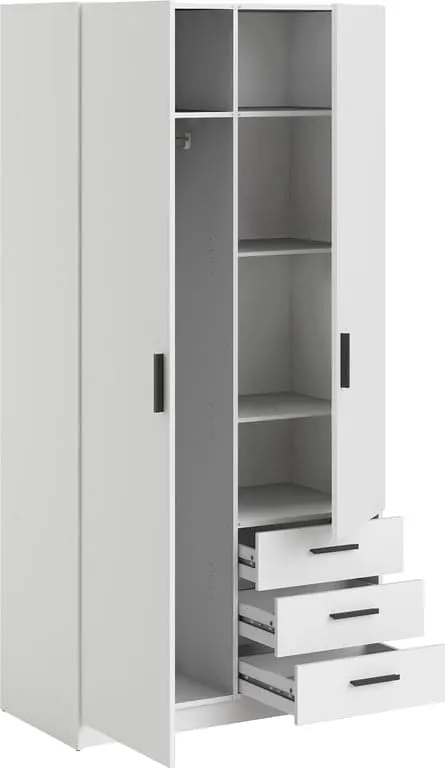 Sprint garderobeskap 99 x 50 , H 200 cm , med 2 dører og 3 skuffer hvit