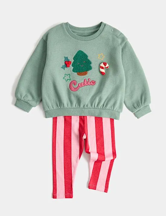 2-teiliges Outfit mit hohem Baumwollanteil und Weihnachtsmotiv (0–3 J.)