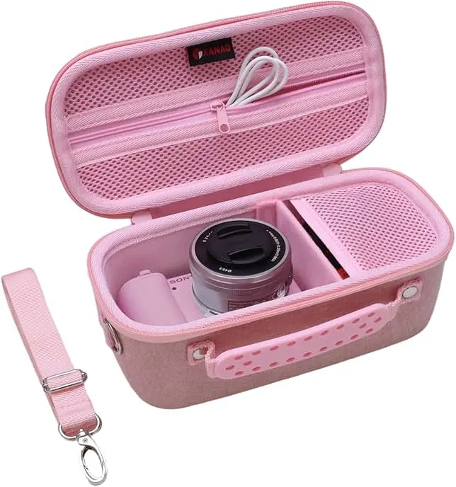 XANAD Hard Case for Sony Alpha ZV-E10,ZV-E10 II or Sony Alpha 6400,6100,6700,6600,6000,RX100 VII Lens Mirrorless Camera,with Shoulder Strap(Pink)