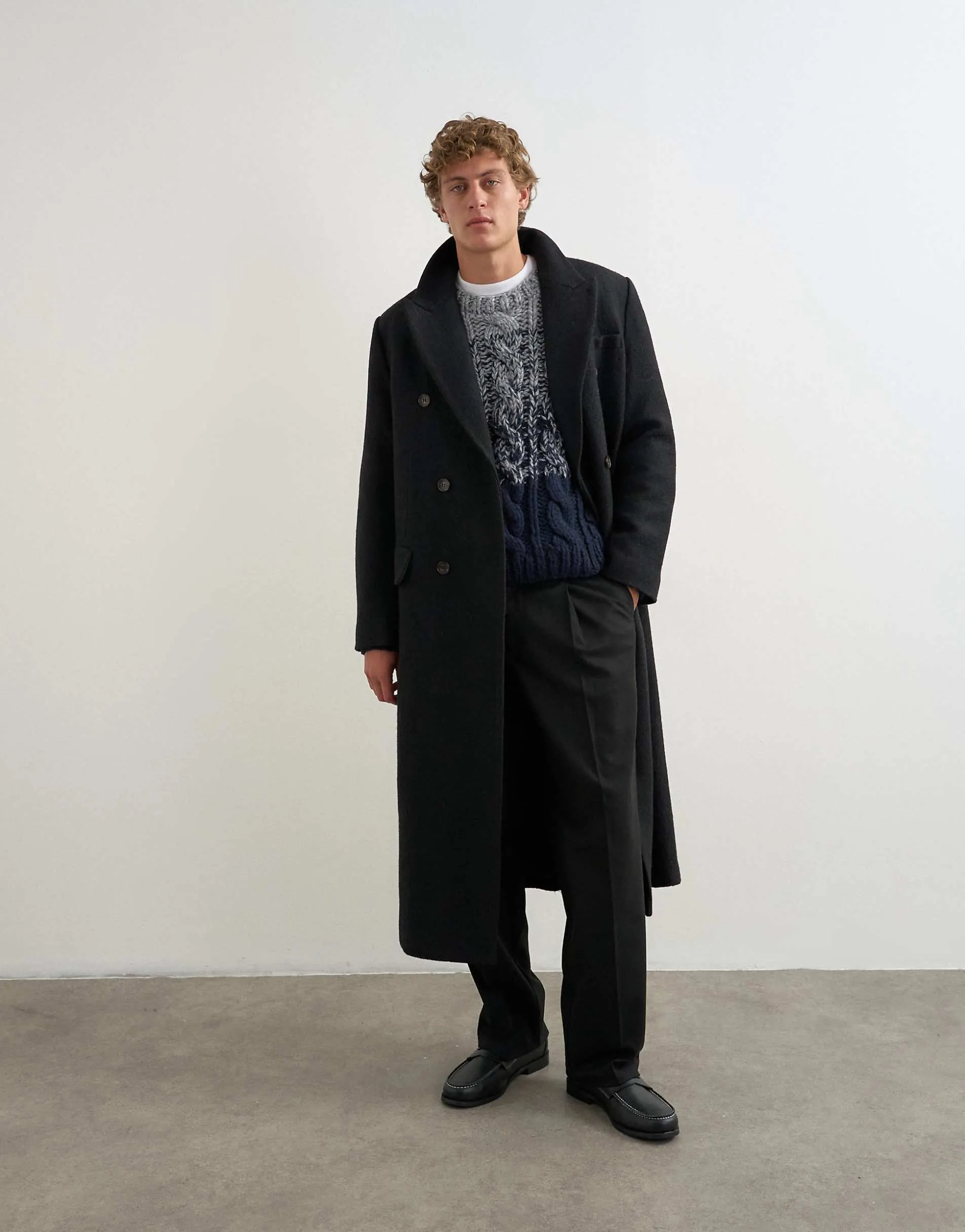 Topman relaxed fit hand knitted cable jumper with ombre twist in navy