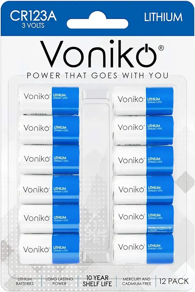 Voniko CR123A Lithium Batteries (12-Pack) – Photo Non-Rechargeable Lithium Battery –3 Volt 123 Battery Lithium 10 Years Shelf Life