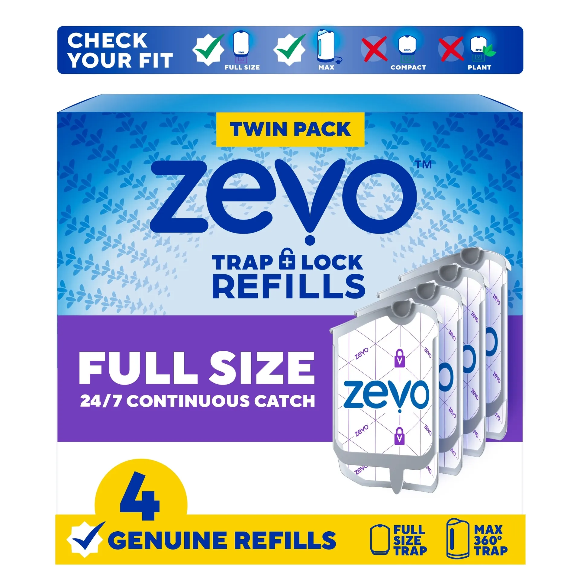 Zevo Flying Insect Trap Indoor Glue Refill Insect Trap 4 -Pack