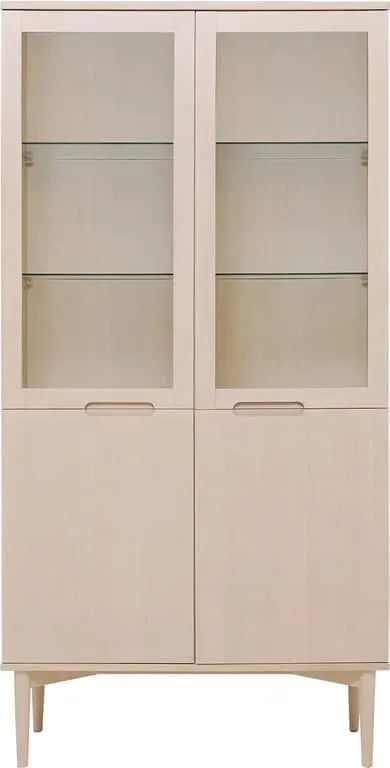 Karmøy vitrine 95 x 41 H: 190 cm, hvitpigmentert eikefiner, med ledlys