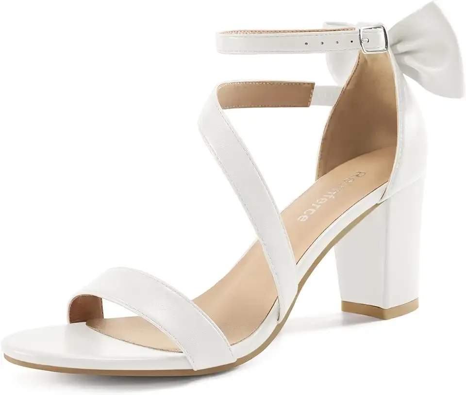 Comfortable Block Heels for Women: 3.14" Stable Walk for Confidence on Wedding - Elegant Bow Ankle Strap & Cushioned Insole for Bride & Bridesmaids