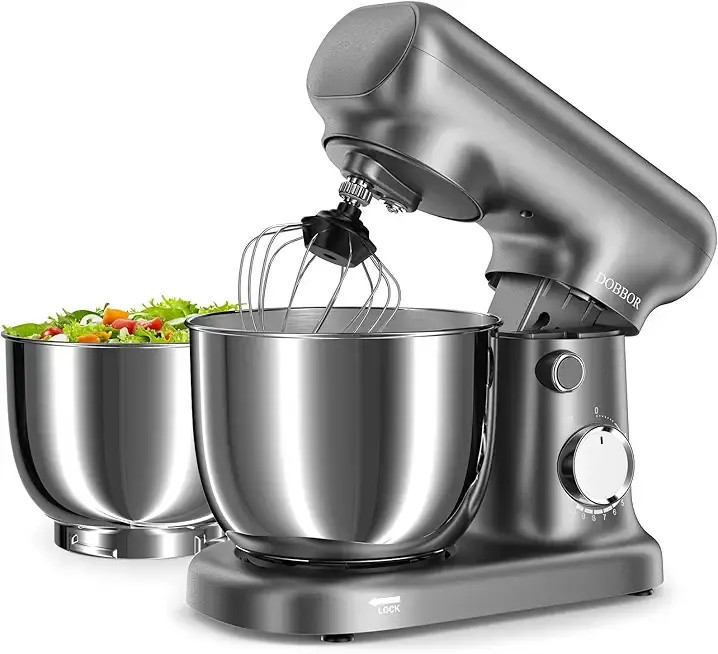 Stand Mixer with 3QT+3.5QT Dual Bowls, 10-Speed Electric 300W Food Mixer - Includes Egg Whisk, Dough Hook & Flat Beater for Home Baking & Daily Cooking (GraySilver)