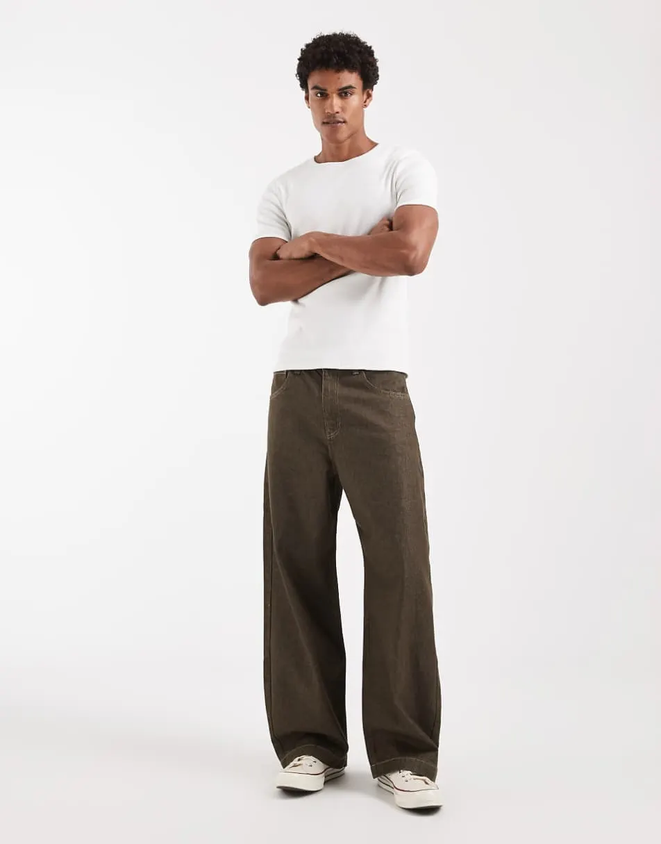 ASOS DESIGN barrel jeans in raw khaki denim