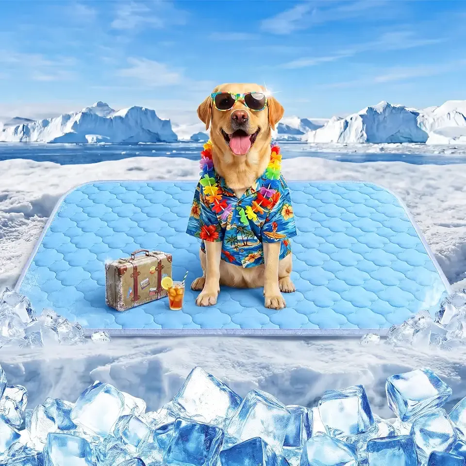 Dog Cooling Mat for Large Dogs, Long-Lasting Cool Pad for Dogs Outdoor & Indoor Use w Waterproof Cover, Summer Cooling Pet Bed 36" x 26", Non-Slip Washable Pet Blanket (Cryo Ice Blue)