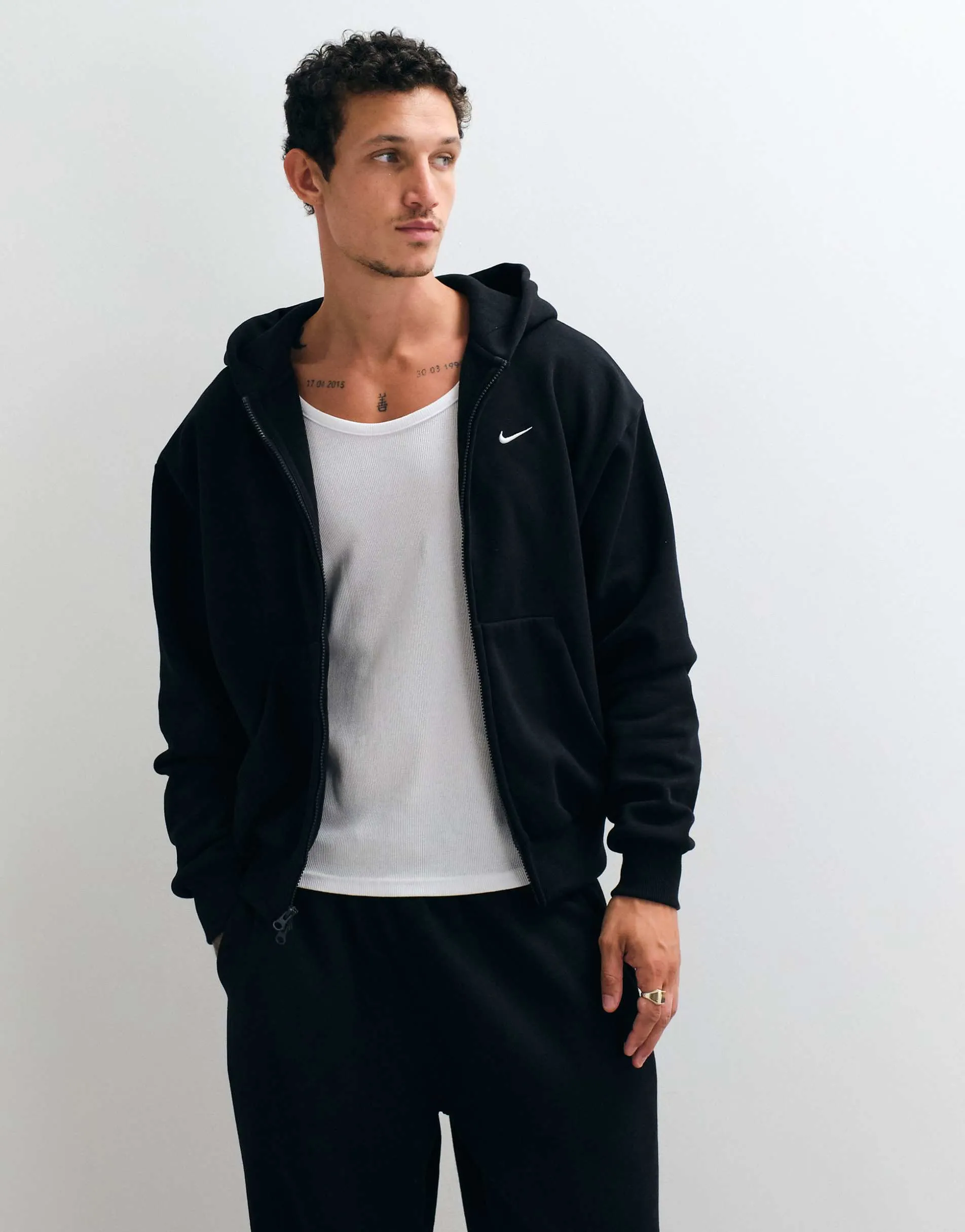 Nike Solo Fleece oversized double zip hoodie in black