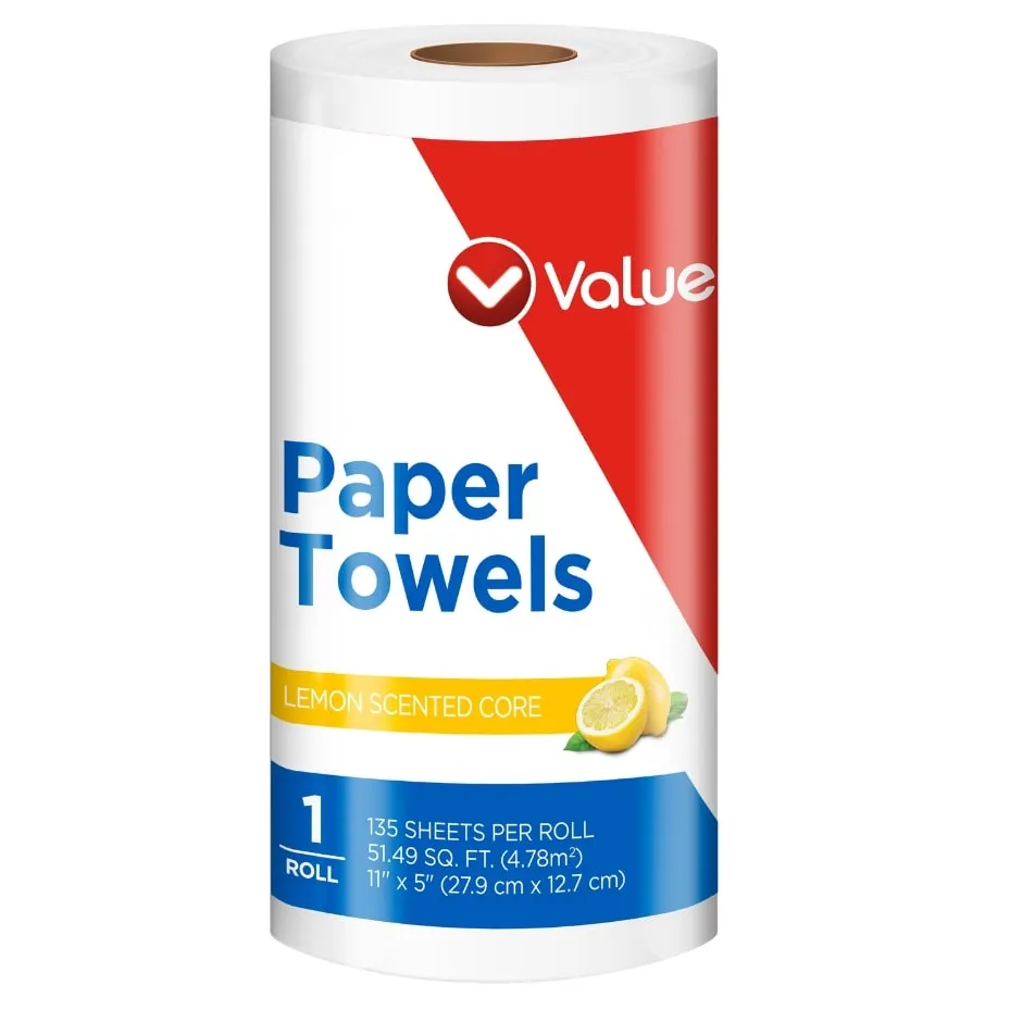 Value Lemon-Scented Core 135-Sheet Paper Towel Single Roll, 1 ct.