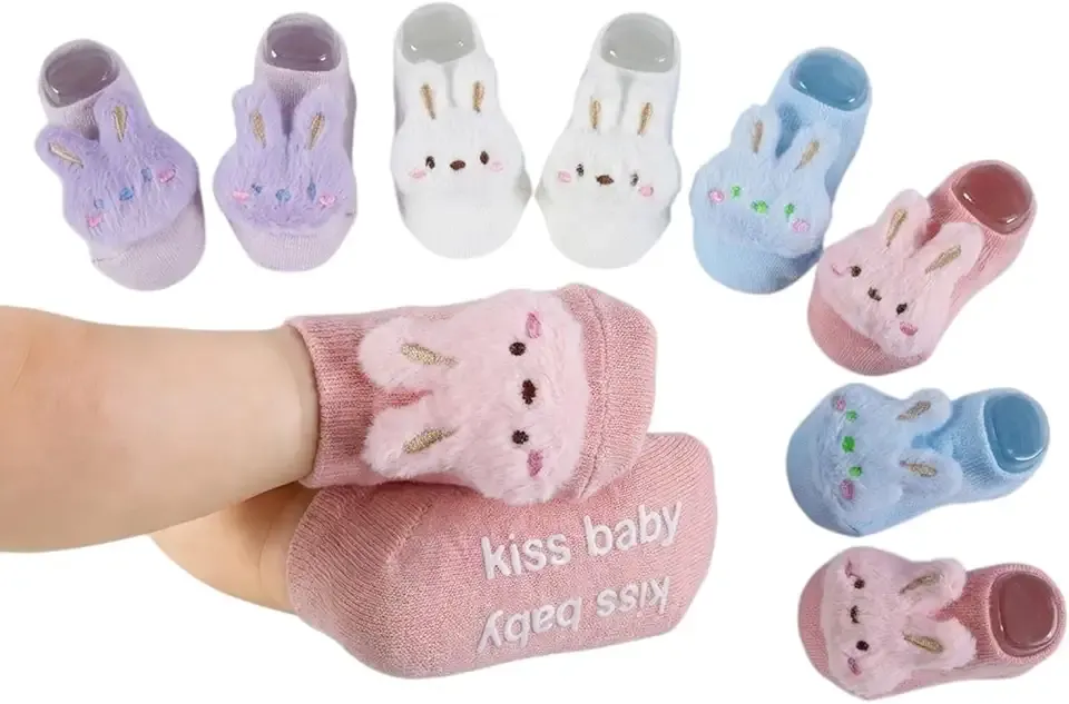 Baby Socks Non-Slip Grips for Babies Infant Girls Boys Cute Flower Bear Head Ankle Socks Newborn Toddler
