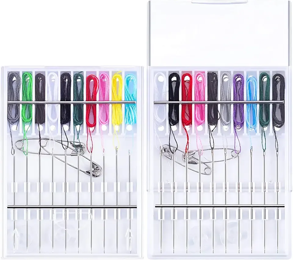 Hestya 2 Boxes (20 Pcs) Pre Threaded Needles for Hand Sewing Needles and Thread Box Quick Sewing Kit Prethreaded Kits(Mixed Color)