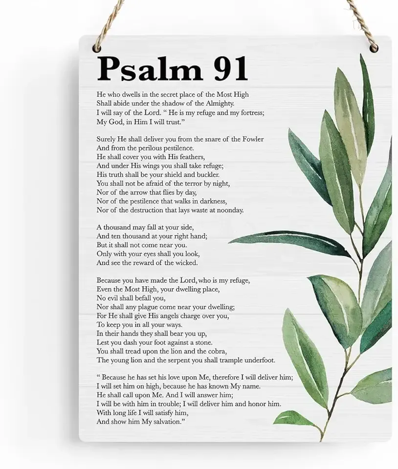 Inspirational Scripture Wall Art Bible Verses Psalm 91 Wall Decor Christian Wall Art Decor Prayer Room Decor Religious Gifts, Wooden Sign for Home Office Nursery Bathroom Decoration 8x10 Inches