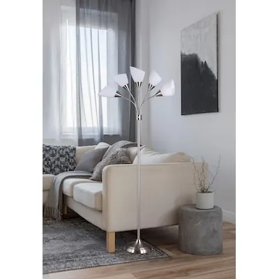 67-in Brushed Steel Multi-head Floor Lamp with Plastic Shade