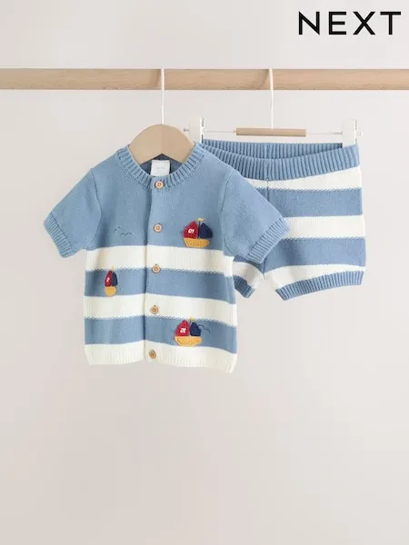 Sage Green Stripe Knitted Top and Shorts Baby Set (0mths-2yrs)