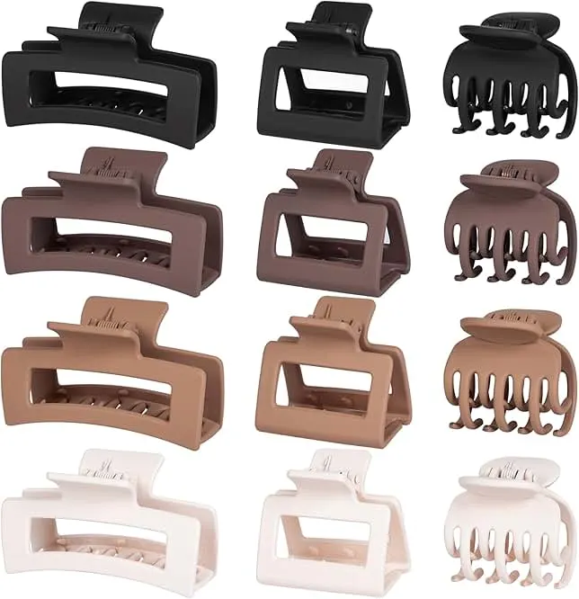 3 Styles Hair Clips for Women - 12 PCS Small Medium Big Claw Clips for Thin Thick Hair, Neutral Colors
