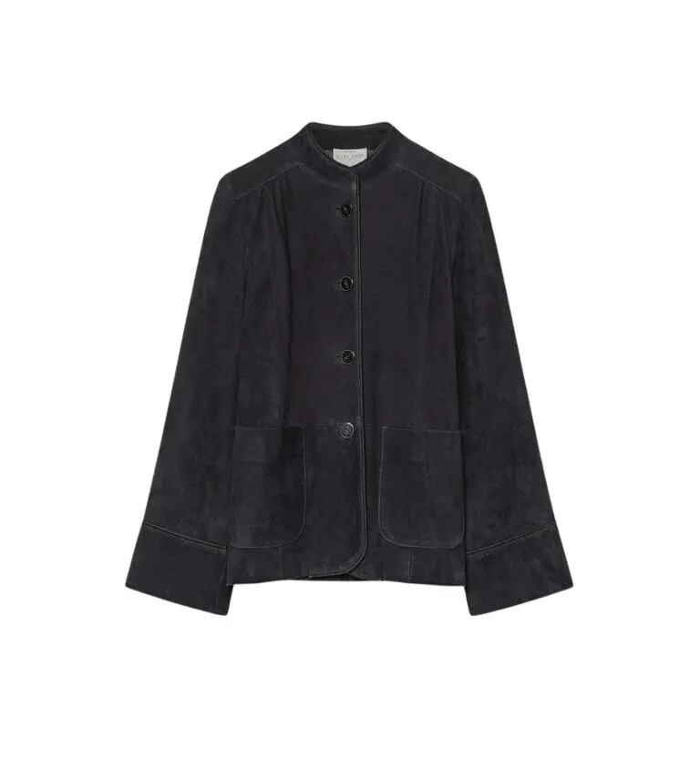 Suede Band Collar Jacket - Marine