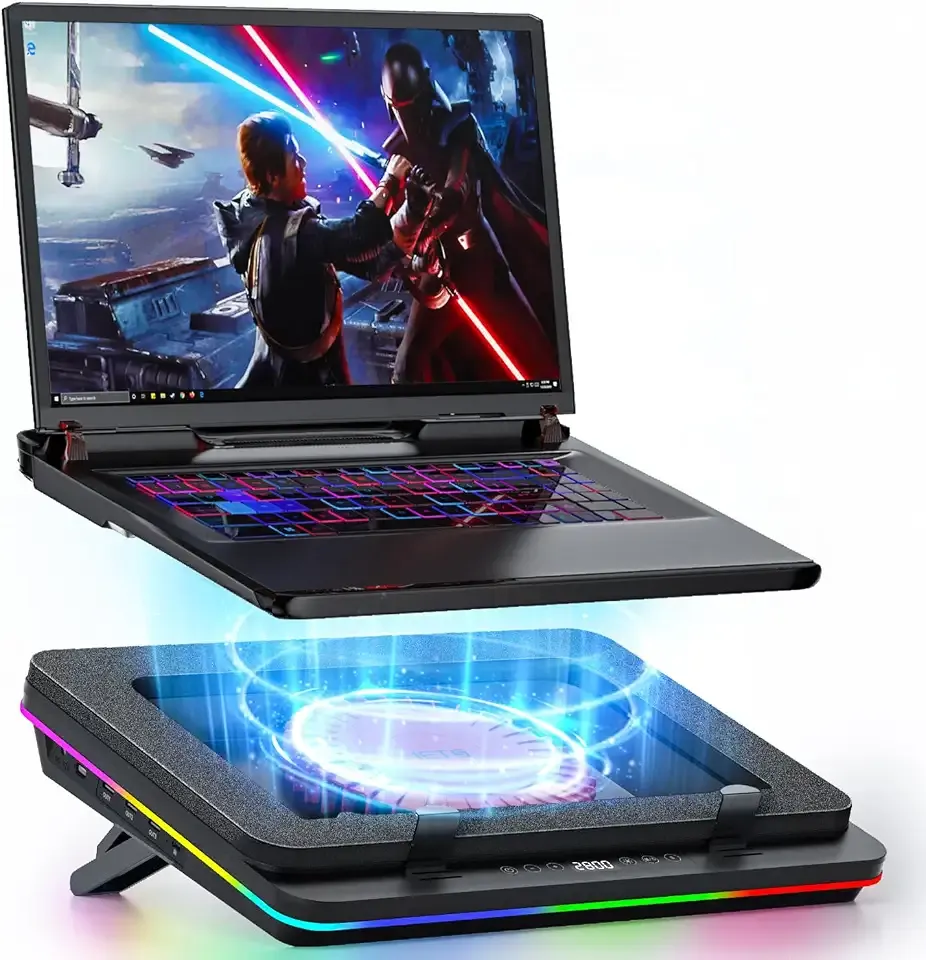 IETS GT600 RGB Laptop Cooling Pad Equipped with Gigantic Turbo-Fan(5.5inch Diameter),Sealed Foam for Rapid Cooling Gaming Laptop,14.1-19.3 inch Laptop Cooler with 3-Port USB Hub,Dust Filter