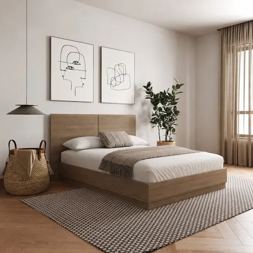 Milano Platform Bed with Headboard, Brown Oak